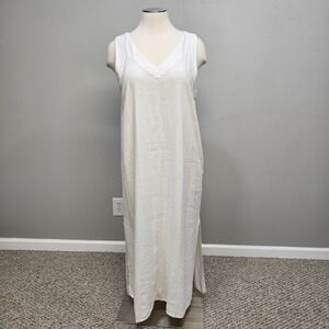 DKNY Maxi Dress Plus Size XXL White Linen Viscose Blend Shift Coastal Minimalist